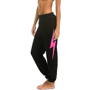 Aviator Nation Bolt sweatpants black with neon pink bolt lightning joggers